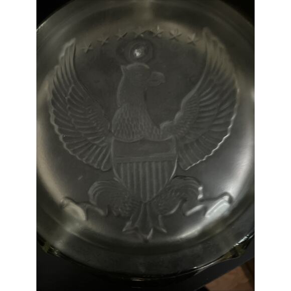 Vintage Indiana Glass Frosted American Eagle Ashtray cigar 10" very heavy 7 star - Picture 7 of 16